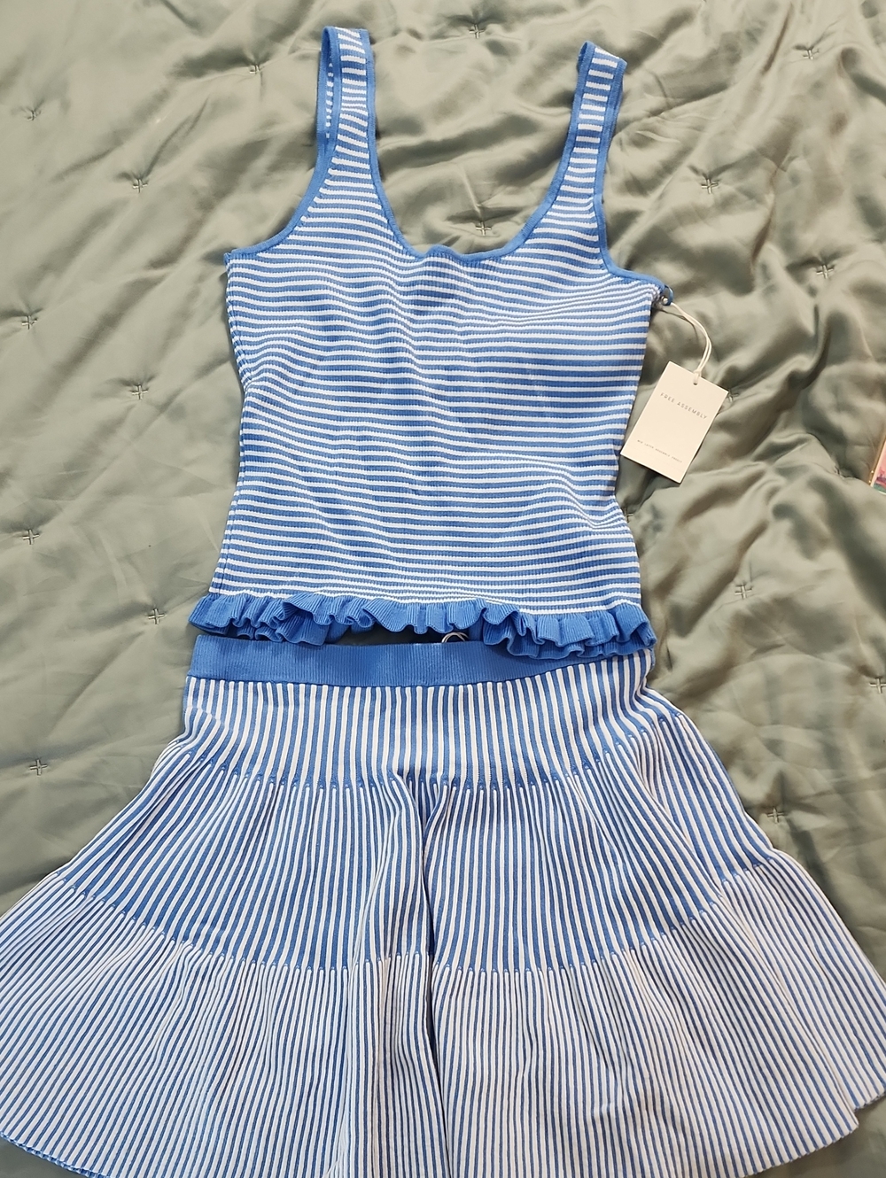 Girls Blue & White Striped One-Piece Dress